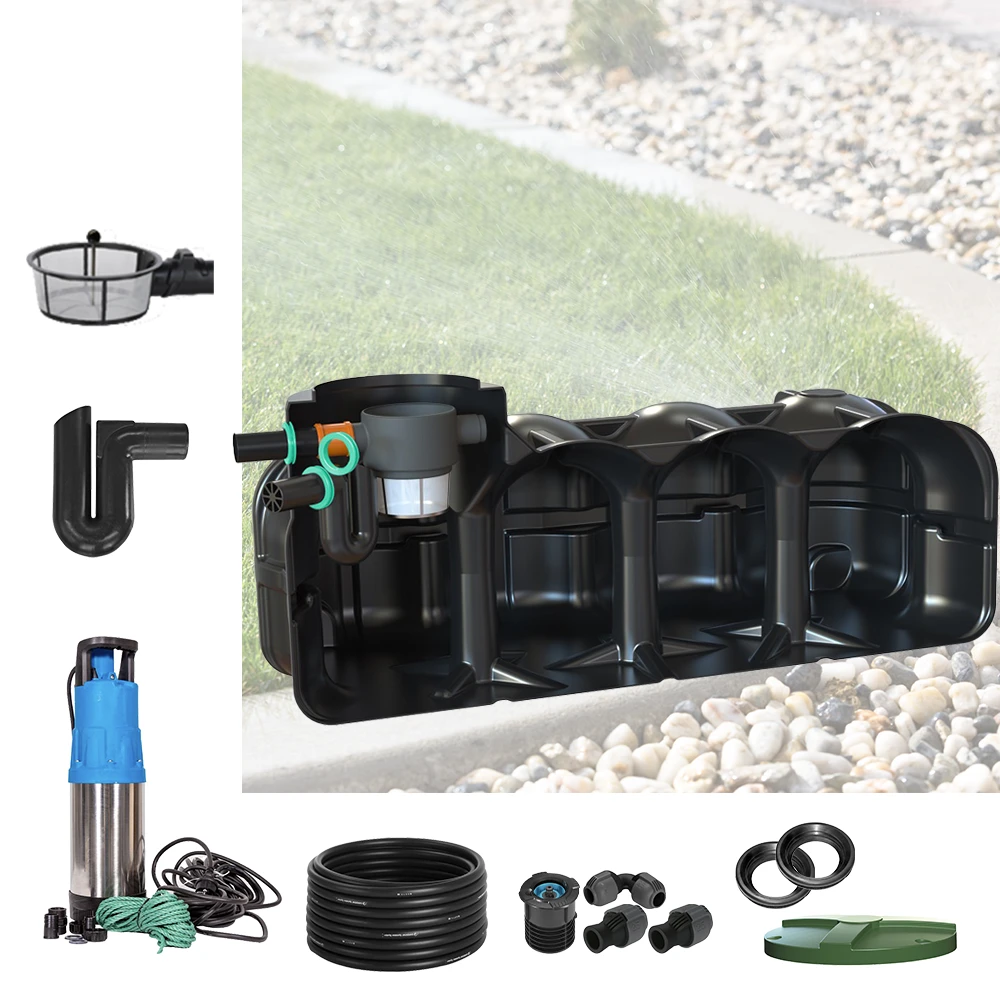 Nádrž na dešťovou vodu Hudson 5000 l – sestava s čerpadlem, vodní zásuvkou a hadicí