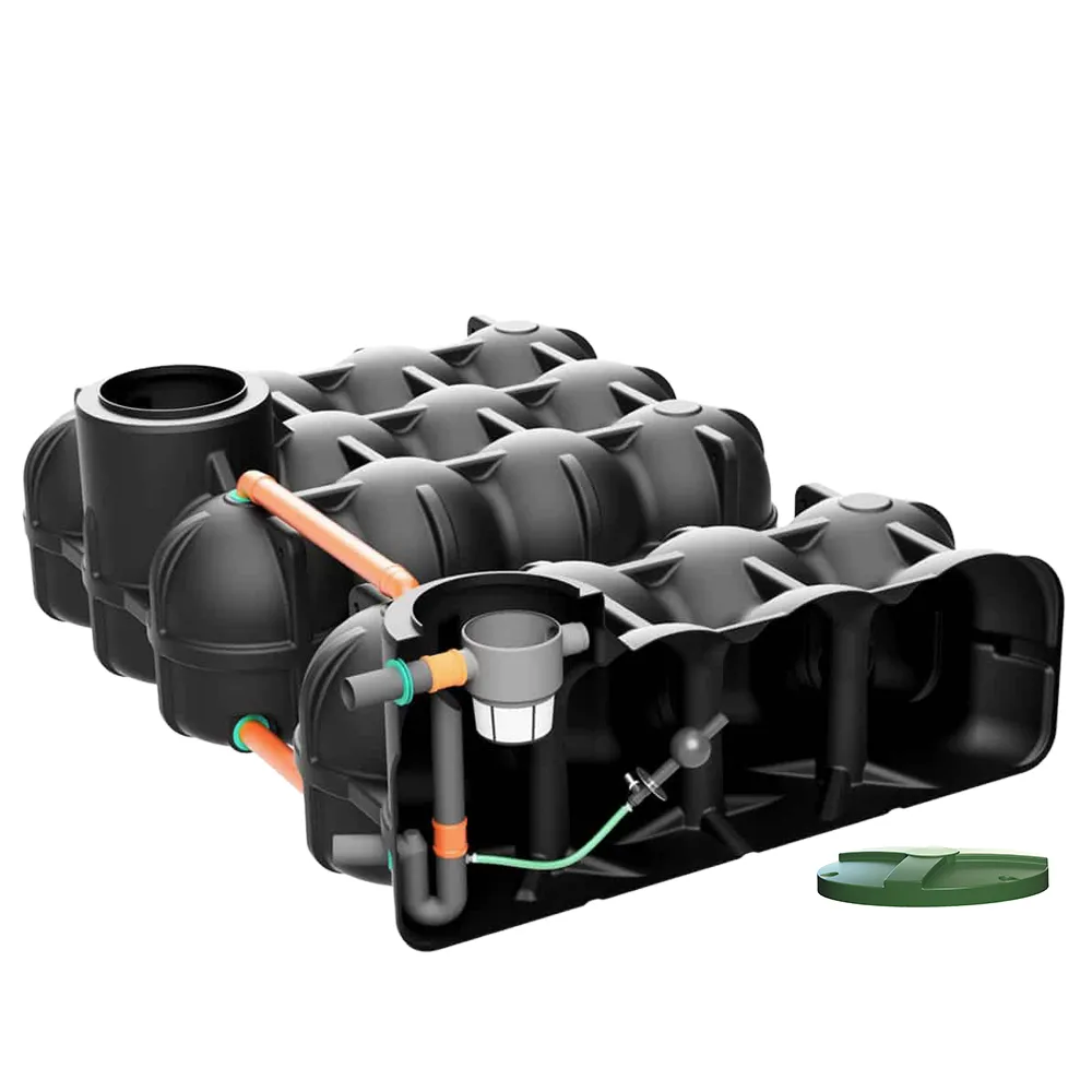 Retenční nádrž s regulovaným odtokem Hudson 10000 l (DUO) – plochá nádrž s filtrem 1,0 mm, regulací odtoku a pochozím poklopem